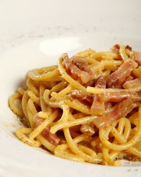 pasta Carbonara with eggs bacon and parmesan