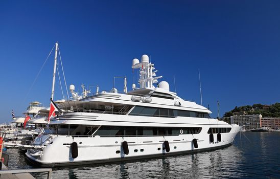 A very expensive luxury yacht in Monaco harbor, Europe.