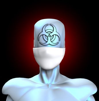 Concept image showing a faceless figure with the biohazard symbol on them.