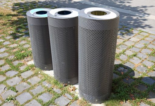 Modern garbage can in Switzerland, Europe.