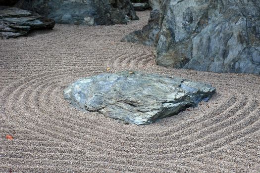 Abstract asian raked sand in park.