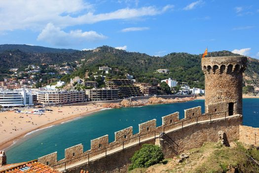 View of Tossa de Mar village from old castle, Costa Brava, Spain.