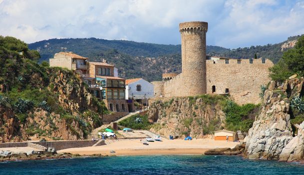 Castle in Tossa de Mar, view from sea, Costa Brava, Spain.