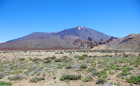 Panoramic view of volcanic desert near El Teide volcano, Tenerife, Spain.