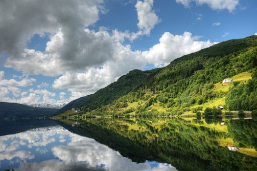 Beautiful norwegian landscape. Road from Oslo to Bergen.