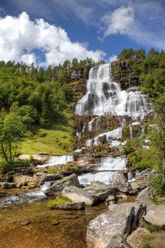 Beautiful waterfall in Norway, scandinavian Europe.