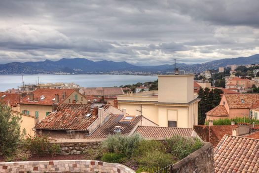 Cannes view during tungsten spring day before festival, France.