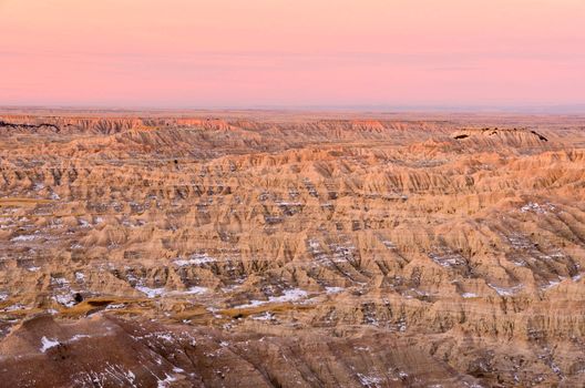 A labyrinth of ravines and ridges at sunrise, Badlands National Park, South Dakota, USA