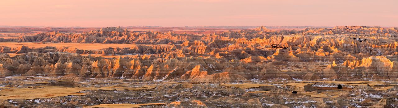 A labyrinth of ravines and ridges at sunrise, Badlands National Park, South Dakota, USA