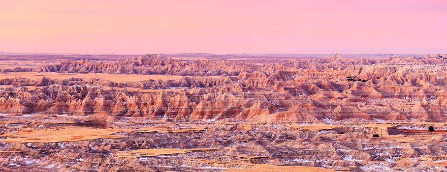 A labyrinth of ravines and ridges at sunrise, Badlands National Park, South Dakota, USA