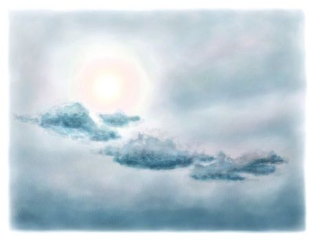 A few clouds in the overcast sky illuminated by the sun