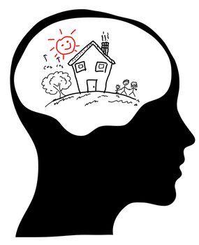 A concept for Dream Home, where Thinking head silhouette is shown