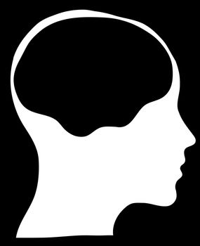 graphic of a female head silhouette with a white brain area.