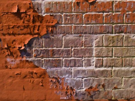 Old Textured red bricks wall background digital art manipulation
