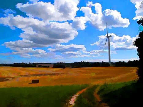 Alternative efficient energy modern turbine wind electricity mill digital art manipulation