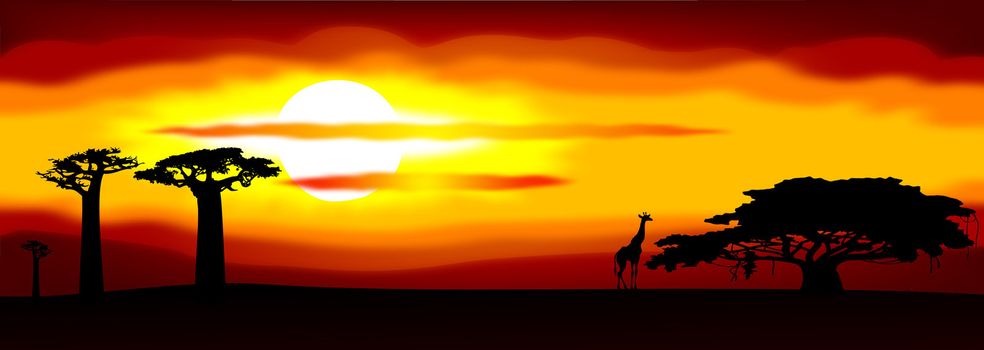 Abstract illustration of the sunset in Africa