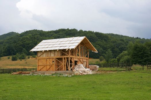 Wood houe under construction