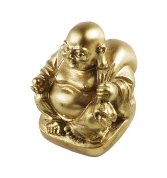 Gold painted Buddha isolated against a white background.