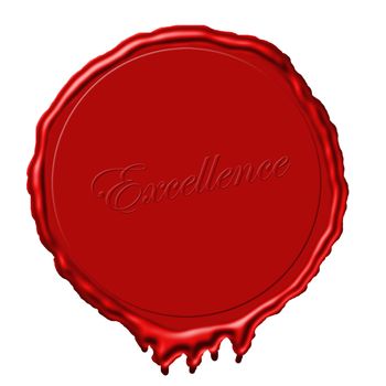 a red wax seal with excellence written in the wax