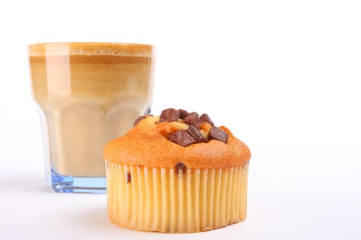 A top view shot of a a cup of coffee with muffins 