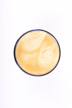 A top view shot of a  cup of coffee isolated on white