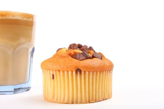 A  cup of coffee with muffin isolated on white