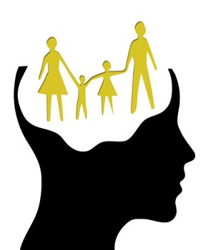 A concept for Dream family , where Thinking head silhouette
