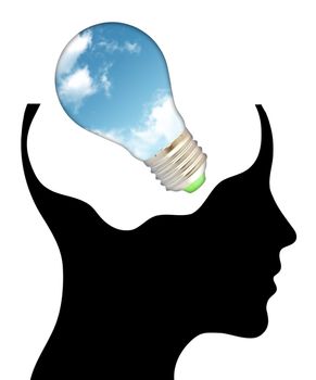 bulb with ecology symbol in human head,