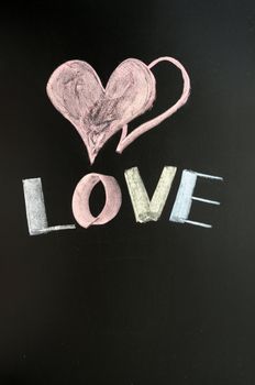 Love drawn in chalk on a chalkboard