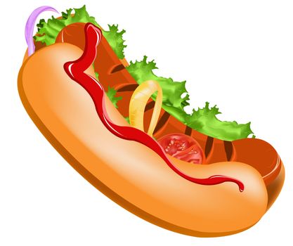 Delicious hot dog on a white background