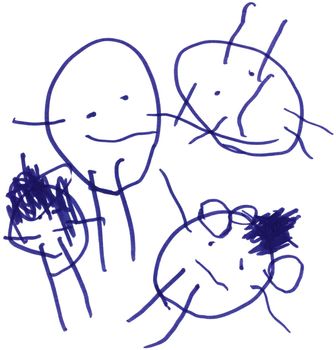 Three years old child's drawing of a family, as used in DAP-tests