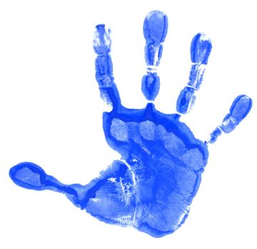 Blue child handprint isolated on white background