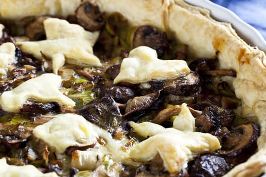 Savory mixed mushroom and leek tart,