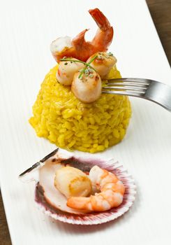 saffron risotto with grilled scallops and shrimp