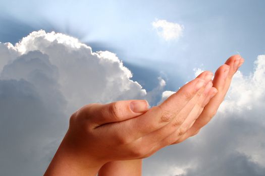 Young womans hand showing freedom