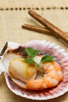 appetizer of grilled shrimp and scallops