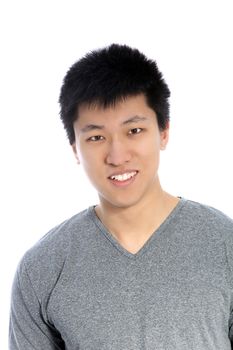 Asian young happy man smiling, portrait on white background