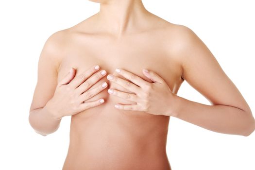 Breast cancer concept - Woman holding her breast