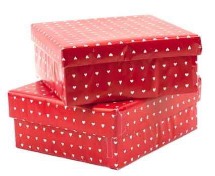 Simple homemade wrapped red boxes with hearts