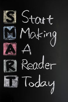 Smart goal concept on blackboard for setting management objectives 