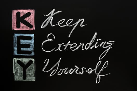 KEY acronym -Keep extending yourself on a blackboard with words written in chalk