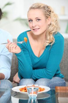 Woman eating a meal