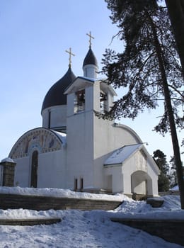 The modern church building in winter