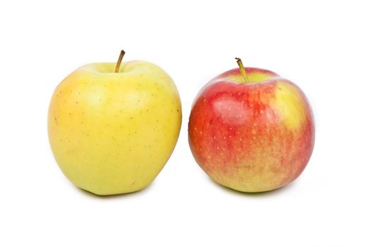 yellow and red apple on white background