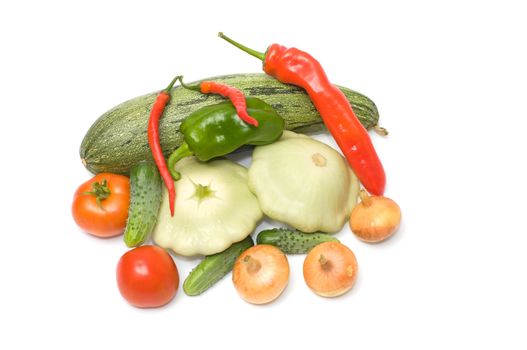 Crop of fresh vegetables on a white background.