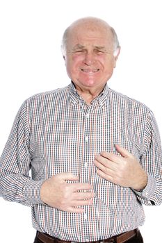 Portrait of old man suffering chest pain in a close up shot
