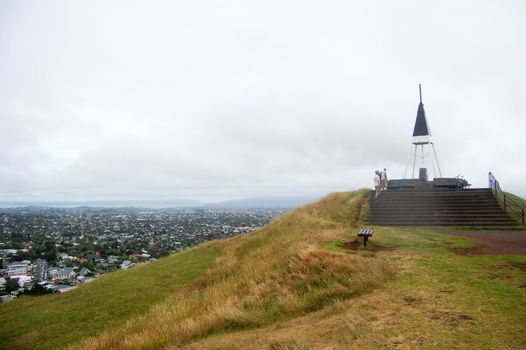 Triangulation station city view from Mount Eden, Auckland, New Zealand