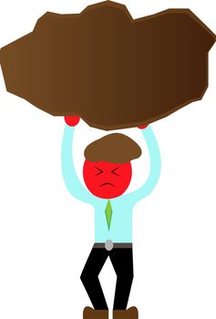 Cartoon Businessman carrying a stone.
Concept of hard work.