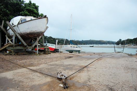 Sailboat lift drawer at marina, Waiheke Island, New Zealand