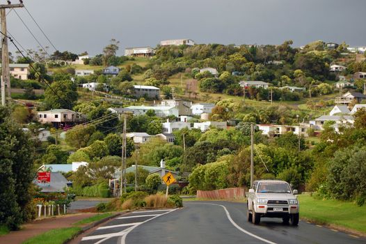 Car on road at rural area, Waiheke Island, New Zealand